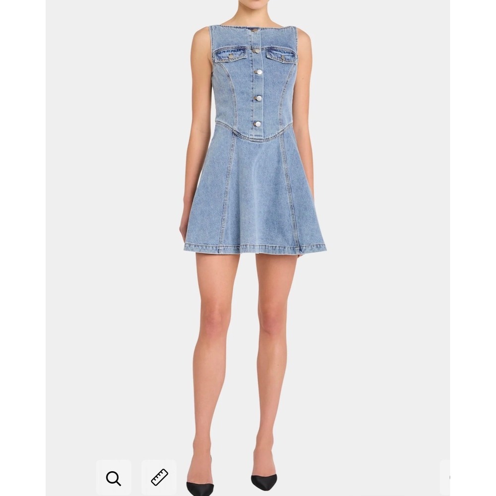 NWT Amanda Uprichard Scorpio Denim Mini Dress S Blue Fit Flare Drop Waist Button